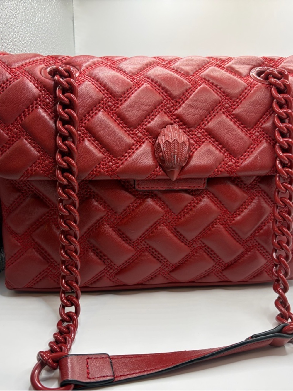 Kurt Geiger Red Quilted Chain Shoulder Bag